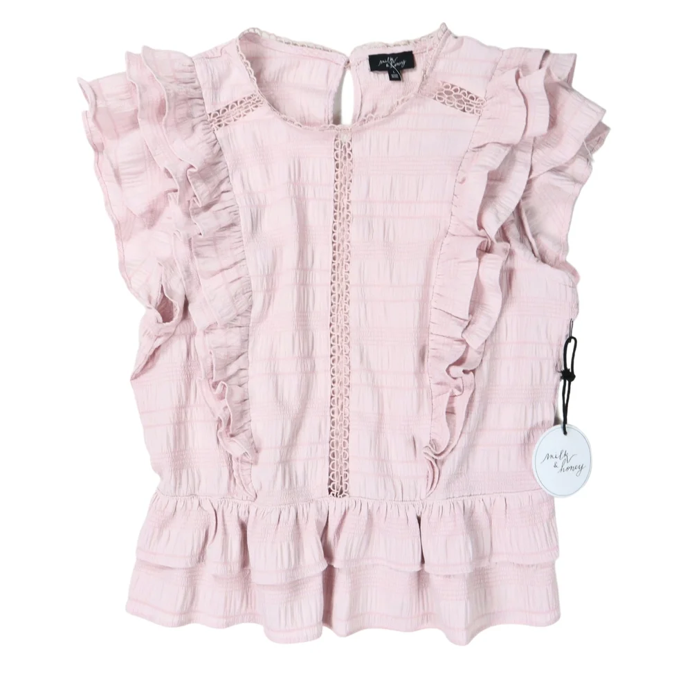 Milk & Honey Blouse Women's Pink Ruffle Tiered Size Large - Picture 2 of 13
